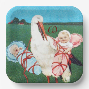 STORK TWIN BABY SHOWER MONOGRAM PAPPTELLER