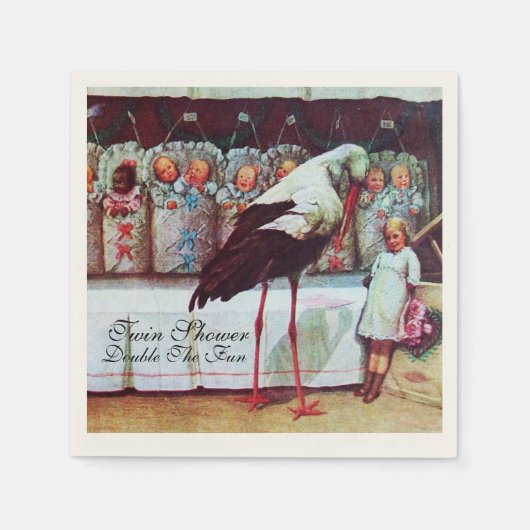 STORK TWIN BABY SHOWER SERVIETTE (Vorderseite)