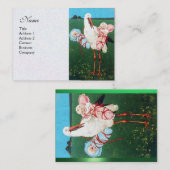 STORK TWIN BABY SHOWER , weißes Perlpapier Visitenkarte (Vorne/Hinten)