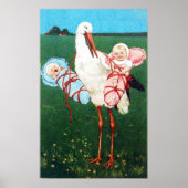 STORK TWIN BOY UND MÄDCHEN BABY SHOWER MONOGRAM, POSTER (Vorne)