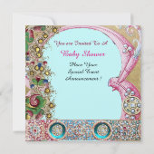 STORK TWIN BOYS BABY SHOWER, FLORAL GEMSTONES EINLADUNG (Rückseite)