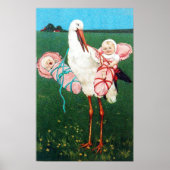 STORK TWIN MIRLS BABY SHOWER MONOGRAM, POSTER (Vorne)