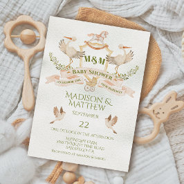 Stork Wappen Watercolor Babydusche Einladung