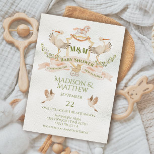 Stork Wappen Watercolor Babydusche Einladung