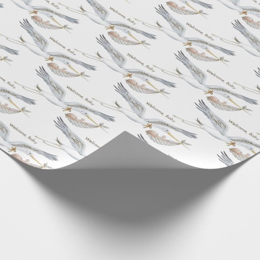 Stork Wildblume Ribbon Babydusche Geschenkpapier (Ecke)