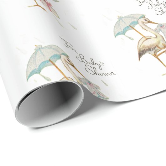 Stork Wildblume Ribbon Babydusche Geschenkpapier (Rolleneckpunkt)