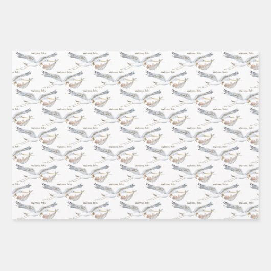 Stork Wildblume Ribbon Babydusche Geschenkpapier Set (Vorderseite 3)