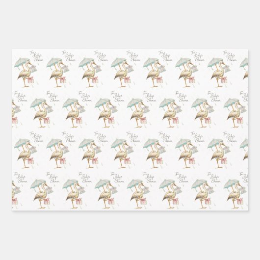 Stork Wildblume Ribbon Babydusche Geschenkpapier Set (Vorderseite 2)