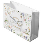 Stork Wildblume Ribbon Babydusche Große Geschenktüte (Vorderseite Schrägansicht)