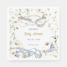 Stork Wildblume Ribbon Babydusche Papier Napkin Serviette