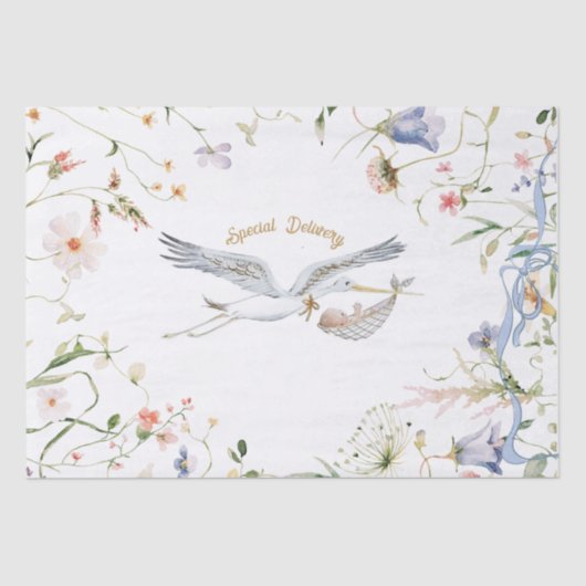Stork Wildblume Ribbon Babydusche Seidenpapier (Vorderseite)