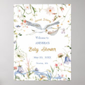 Stork Wildblume Ribbon Babydusche Willkommen Poster (Vorne)