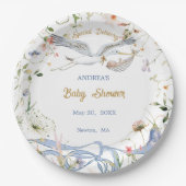 Stork Wildblume Ribbon Babyduschpapier Pappteller (Vorderseite)