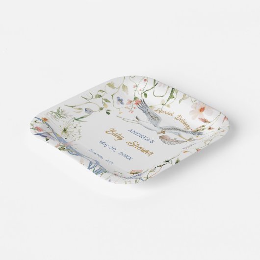 Stork Wildblume Ribbon Babyduschpapier Pappteller (Gewinkelt)