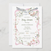 Stork Wildblume Ribbon und Bow Baby Dusche Einladung (Vorderseite)