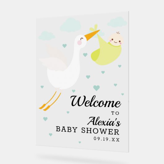 Stork Yellow Bundle Unisex Baby Dusche Willkommen Acrylschild (Winkel)