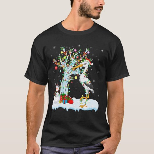 Storks Bird Xmas Tree Lighting Weihnachtsmannmütze T-Shirt (Vorderseite)
