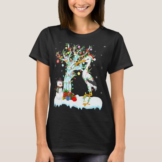 Storks Bird Xmas Tree Lighting Weihnachtsmannmütze T-Shirt (Vorderseite)