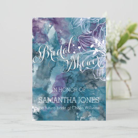 STORM BLAUE WATERCOLOR HIBISKUS WEDD EINLADUNG (Stehend Vorderseite)