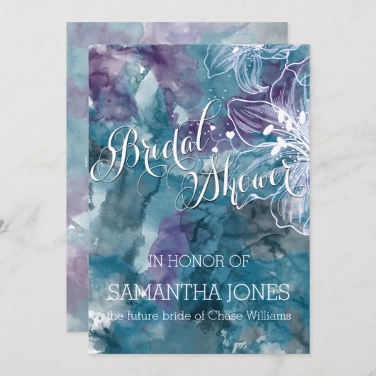 STORM BLAUE WATERCOLOR HIBISKUS WEDD EINLADUNG (Vorne/Hinten)