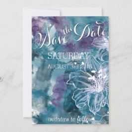 STORM BLAUE WATERCOLOR HIBISKUS WEDD SAVE THE DATE