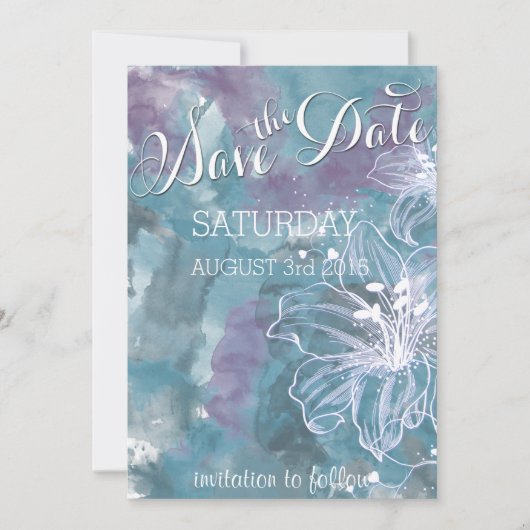 STORM BLAUE WATERCOLOR HIBISKUS WEDD SAVE THE DATE (Vorderseite)
