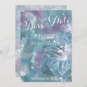 STORM BLAUE WATERCOLOR HIBISKUS WEDD SAVE THE DATE (Vorne/Hinten)