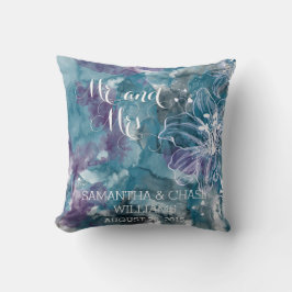 STORM BLUE WATERCOLOR HIBISKUS PILLOW KISSEN