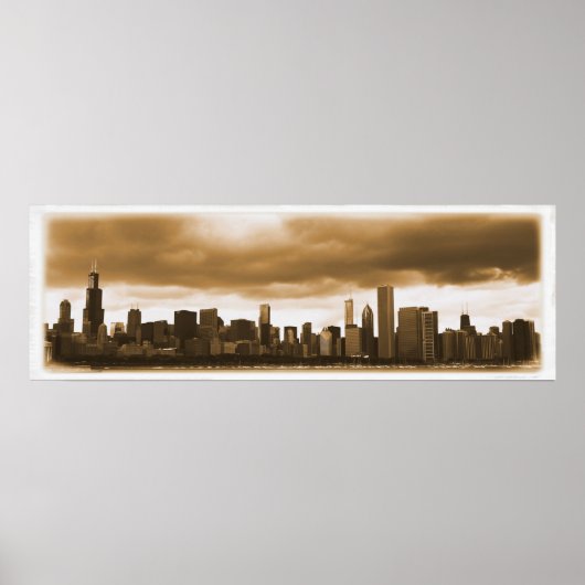 Storm Clouds Ansammlung - Chicago Skyline (Sepia) Poster (Vorne)