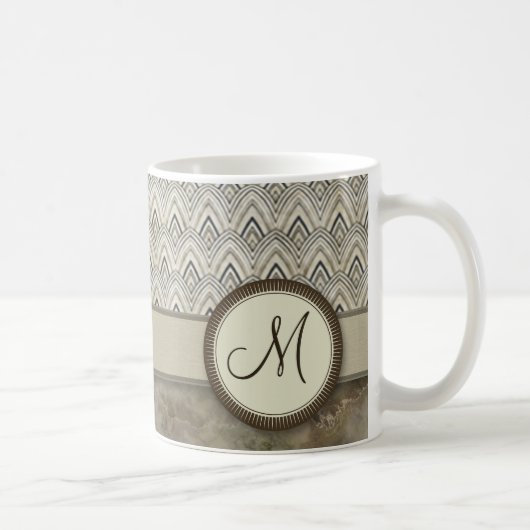 Storm Gray Feather Pattern mit Monogramm Kaffeetasse (Rechts)