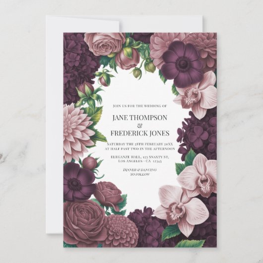 Storm Plum, Graphite Rose & Antique Blush Wedding Einladung (Vorderseite)