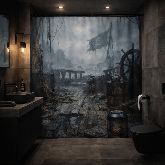 Storm Residue — Pirate Ship Aftermath Duschvorhang