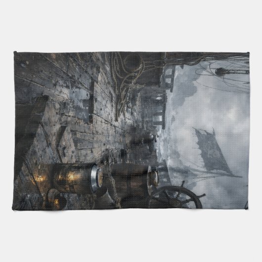 Storm Residue — Pirate Ship Aftermath Geschirrtuch (Horizontal)