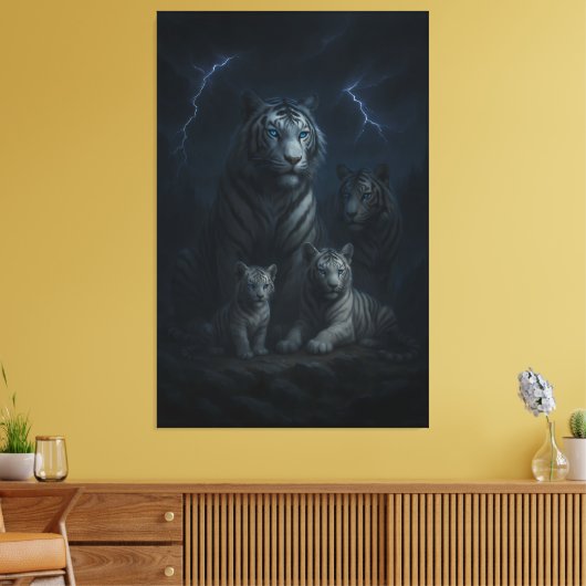 Stormborn White Tiger Family – Thunder Realm Guard Leinwanddruck (Insitu (Wohnzimmer))