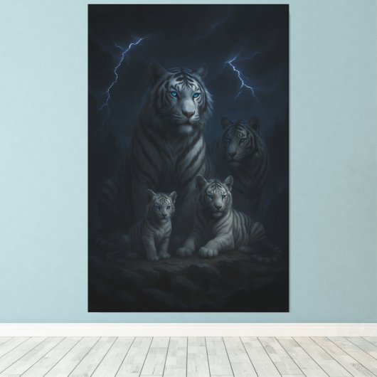 Stormborn White Tiger Family – Thunder Realm Guard Leinwanddruck (Insitu (Holzboden))