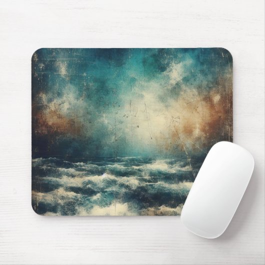 Stormy Blue Ocean Old Photograph Mousepad (Mit Mouse)