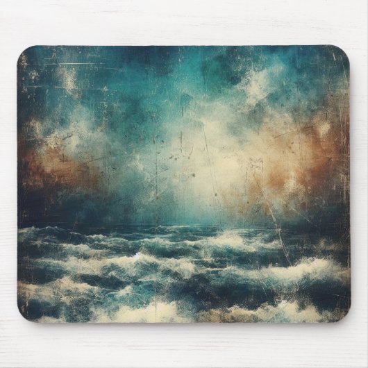 Stormy Blue Ocean Old Photograph Mousepad (Vorne)