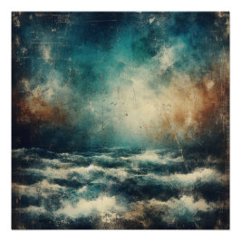 Stormy Blue Ocean Old Photograph Poster