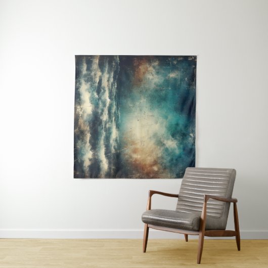 Stormy Blue Ocean Old Photograph Wandteppich (Beispiel (Horizontal))