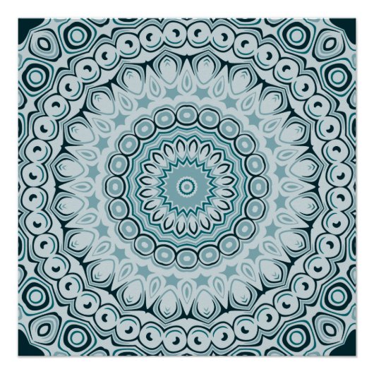 Stormy Blue und Gray Mandala Pattern Poster (Vorderseite)