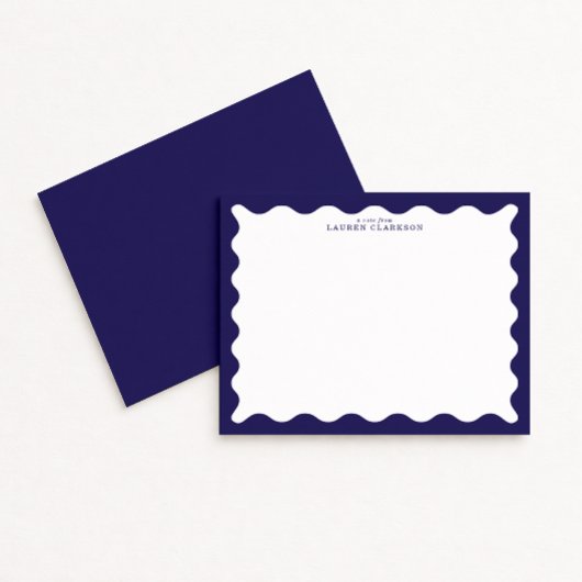 Stormy Blue Wavy Frame Note Card Einladung