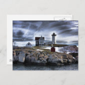 Stormy Cape Neddick "Nubble" Leuchtturm Postkarte (Vorne/Hinten)