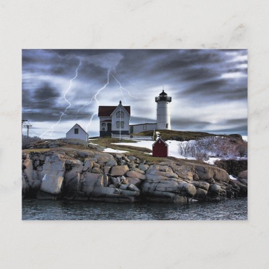 Stormy Cape Neddick "Nubble" Leuchtturm Postkarte (Vorderseite)
