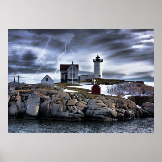 Stormy Cape Neddick "Nubble" Leuchtturm York, ME Poster (Vorne)