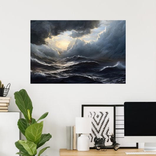 Stormy Clouds and Ocean Ai Art Poster (Heimbüro)