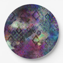 Stormy colorful watercolor abstract w/ diamonds