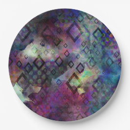 Stormy colorful watercolor abstract w/ diamonds pappteller