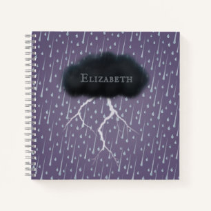 Stormy Day Thunder Cloud & Rain individuell Lila Notizblock