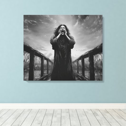 Stormy Expression of Despair in Graustufenkunst | Leinwanddruck (Insitu (Holzboden))