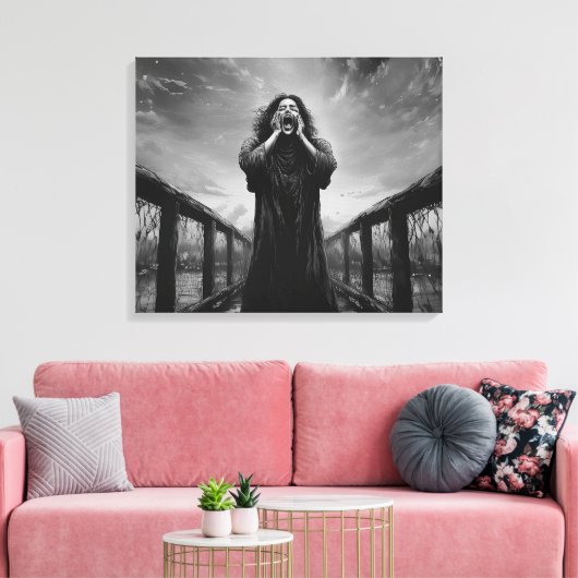 Stormy Expression of Despair in Graustufenkunst | Leinwanddruck (Insitu (Wohnzimmer))